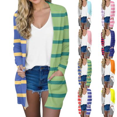 Женский модный повседневный удобный кардиган средней длины с полосатым принтом