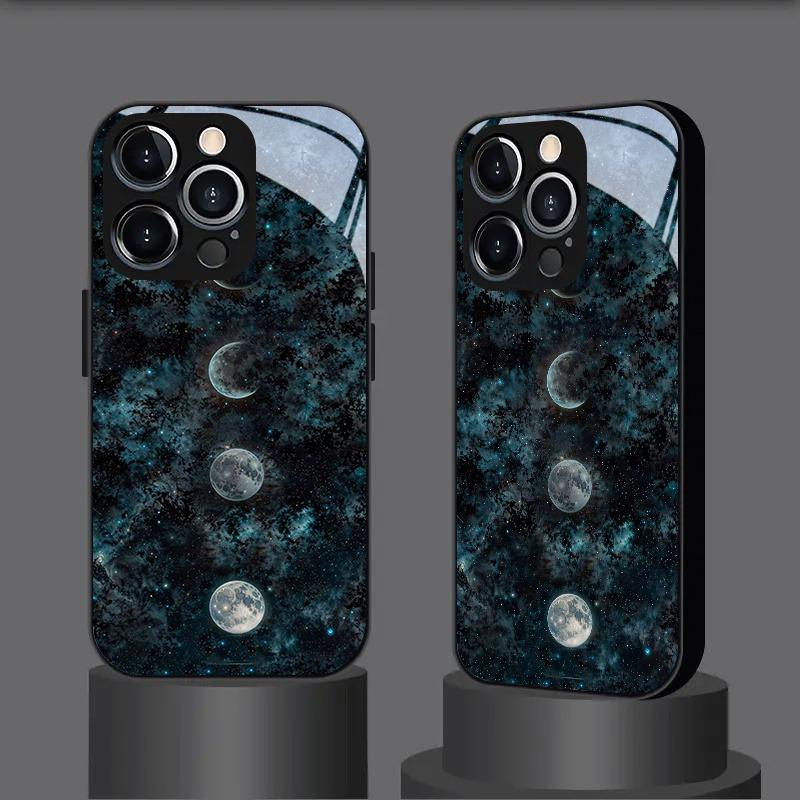 Чехол из закаленного стекла с изображением фаз Луны для iPhone 17 16 Pro Max 15 14 13 12 11 Pro 17Air 16E 7 8 Plus XR XS X