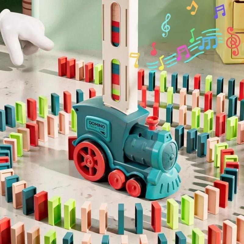 Domino Train for Kids Automatic Electric Laying Car Colorful Dominoes Set Educational Toys Blocks Gift for Boys Girls