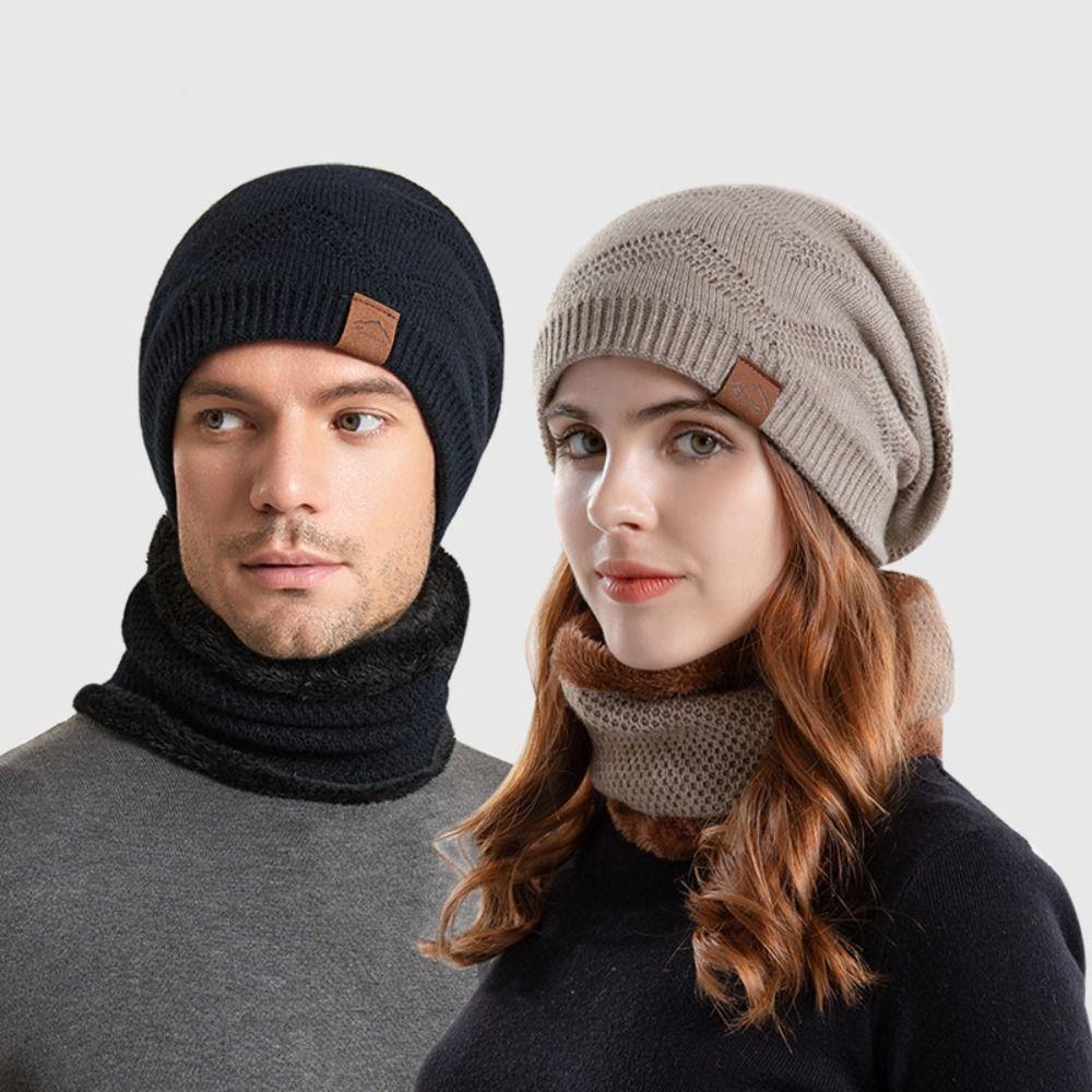Stylish Design Thermal Knit Cap Thicken Warm Wool Hat Winter Beanie Hat Scarf Set Winter Season