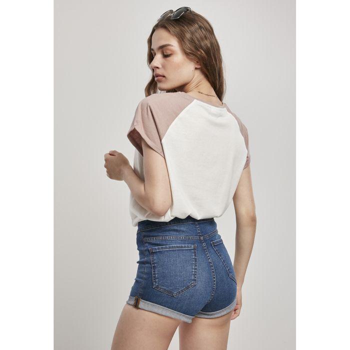T-shirt femme - Urban Classics - Contrast Raglan - Blanc/Rose - 100% Coton - Coupe Loose