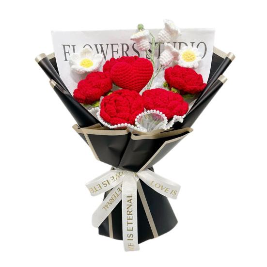 Искусственные цветы Ручная работа Вязаный крючком букет цветов Мягкая хлопковая пряжа Не требует ухода Сердце Роза Цветок Искусственный цветок Свадьбы Юбилеи Домашний декор