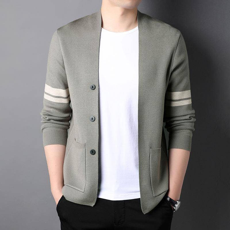 Young and Middle-aged Men's New Spring and Autumn Long-sleeved Wool Knitted Cardigan Slim and Handsome Casual Bottoming Cardigan Jacket