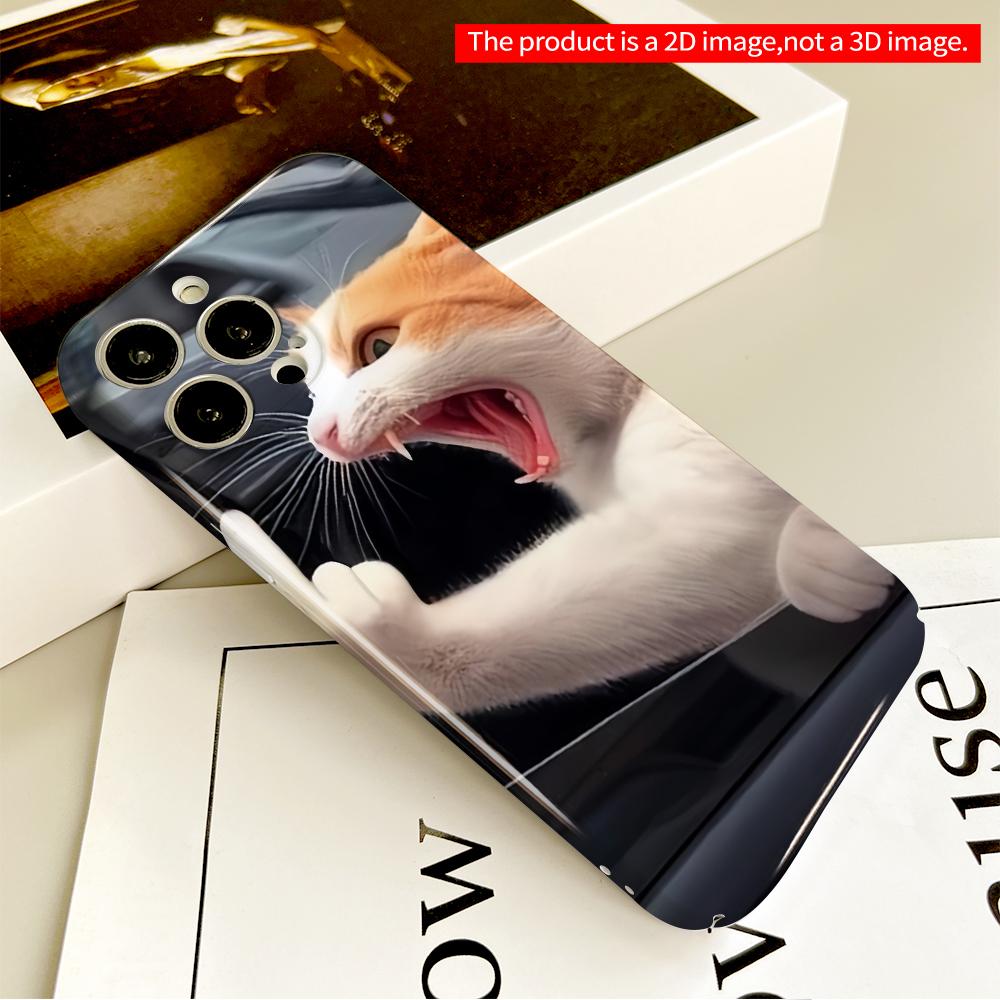 2DFlat Angry Cat Giving Middle Finger Phone Case All inclusive film hard phone case, compatible with iPhone 18 Pro Max 17 16 15 14 13 12 11