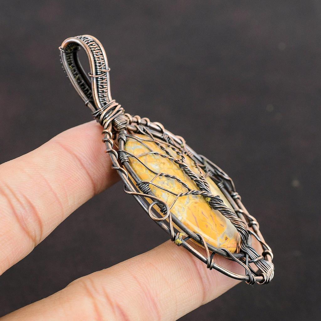 Дерево Жизни Малигано Яшма Медная проволока Обернутая Подвеска Ручная работа Медные украшения Подвеска с драгоценным камнем Украшения из проволоки Обертывание камня Подвеска