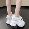 Мода 9,5 см Женские повседневные кожаные кроссовки Осень Шнуровка Обувь на высокой платформе Толстая подошва Спортивные кроссовки папы Женские кроссовки Chaussure Femme