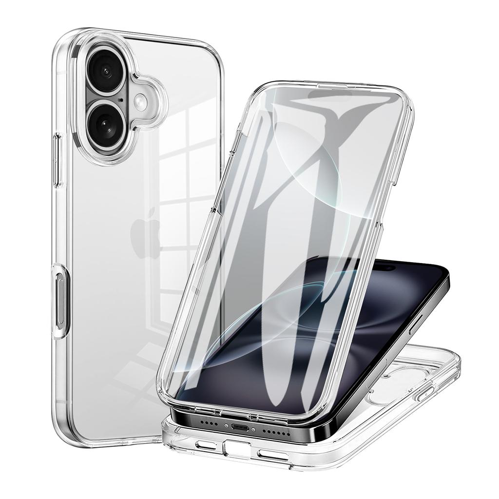 Прозрачный чехол 360° для защиты всего корпуса для iPhone 17 Air 16 16E 15 14 13 12 Mini 11 Pro Max Plus Двусторонний бампер