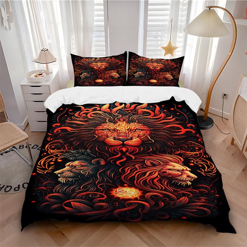 3pcs Lion Headgear Duvet Cover Set, 1 Duvet Cover + 2 Pillowcases (No Insert), High-Definition Print, Home & Dorm yy251123040
