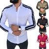 Long Sleeve Turn-down Collar Men Shirt Button Cuffs Side Striped Slim Office Shirt Leisure Clothing