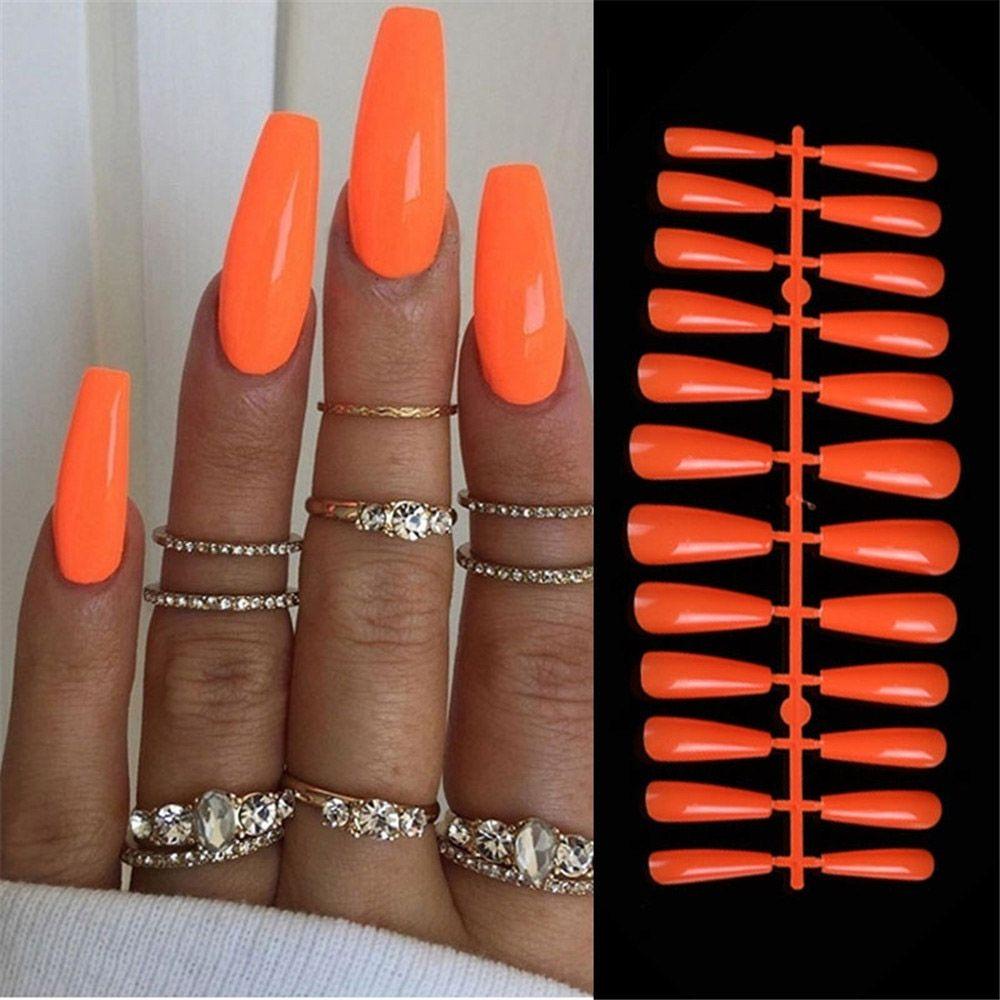24Pcs/Set Acrylic Full Cover Manicure Nail Tips Ballerina Nail Coffin Fake Nail False Nails