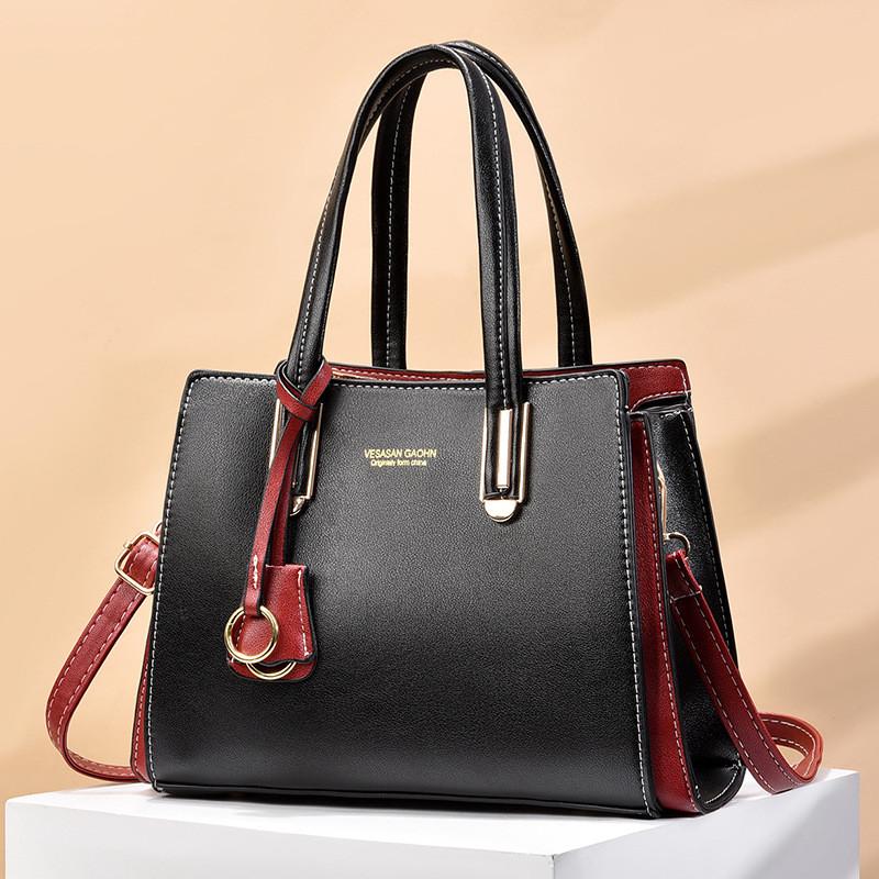 Fashionable Pu Leather Mom Tote Bag Stylish Color Block Design Versatile Medium Size Handbag With Soft Handles For Everyday Use