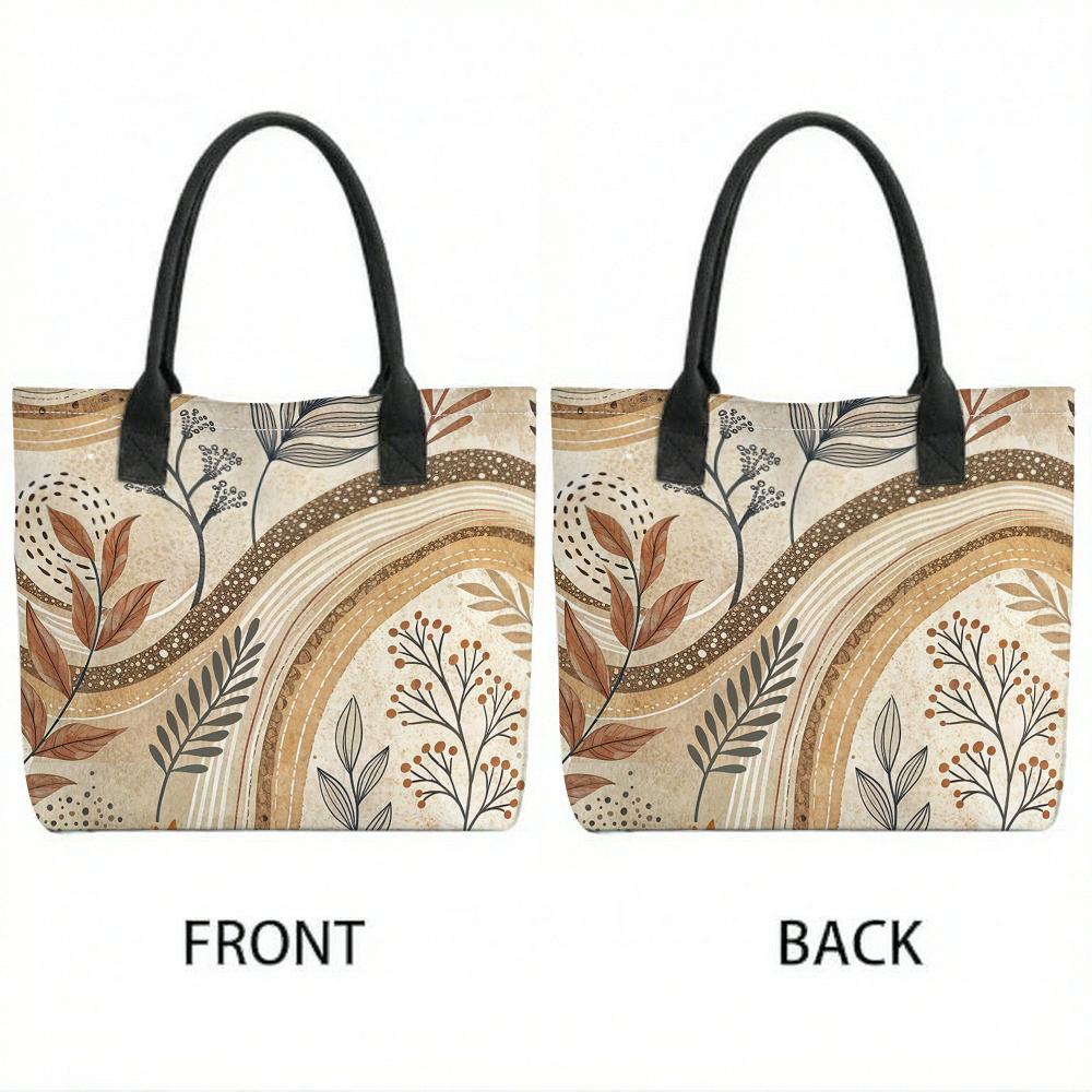 Boho Botanical Tote Bag Aesthetic Casual Canvas Shoulder Bag for Daily Use