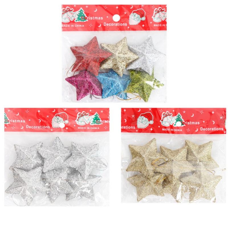 6pcs Star Hanging Ornament Christmas Tree Pentagram Pendant