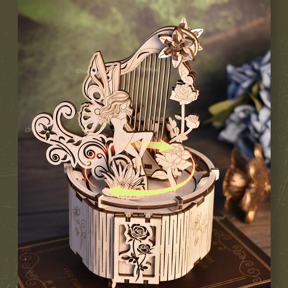 3D Puzzle Wooden Fairy Music Box DIY Assembly Model Building Kit Crafts STEAM Educational Toys Gift for Adults Teens Kids