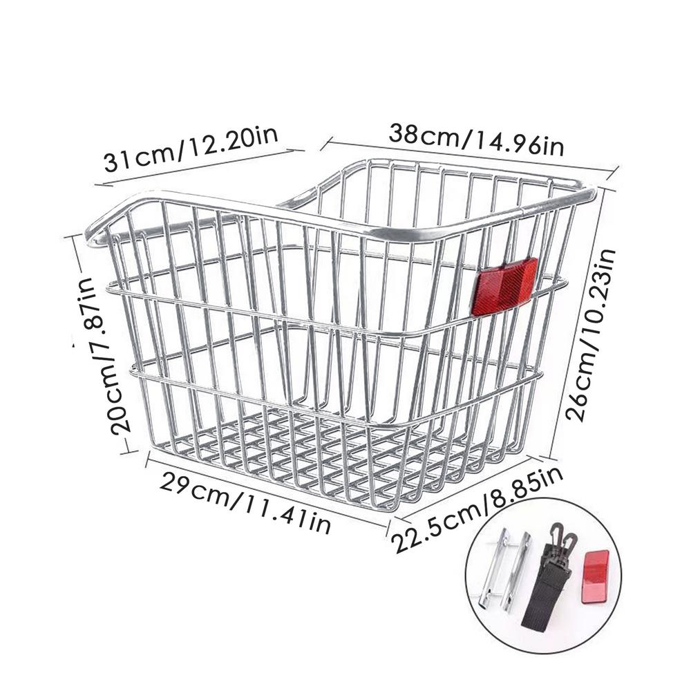 Bike Rear Basket With Rear Light Bicycle Rear Seat Storage Basket Metal Large Rear Cycle Rack Frame Cycle Rear Shelf For Cycling
