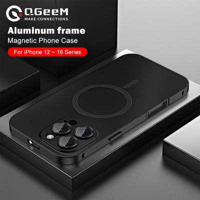 Металлический Магнитный Матовый Чехол Для iPhon 12 13 14 15 16 17 Pro Max 14Plus Чехол Для Magsafe Защитная Пленка для Объектива Алюминиевая Рамка Беспроводная Зарядка