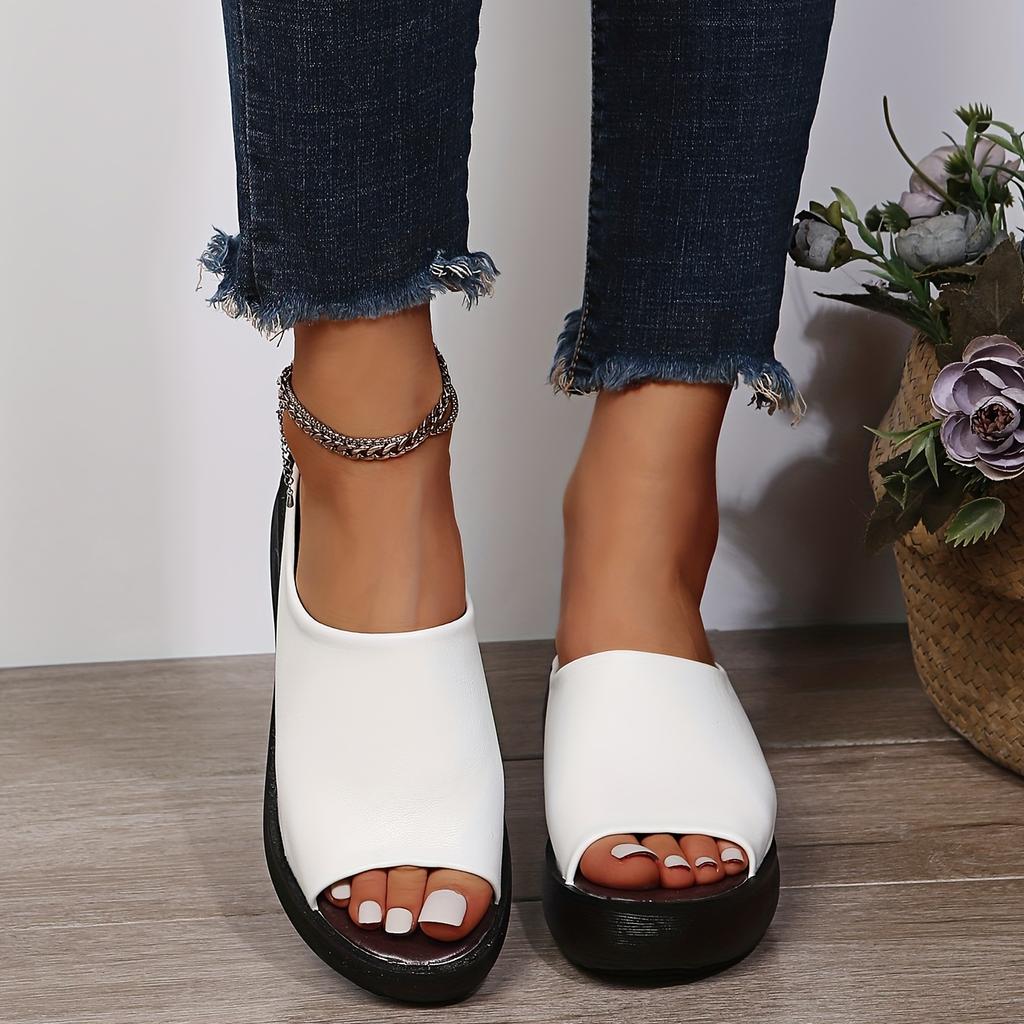 Comfortable Women's Wedge Sandals with Soft Sole and Wear-resistant Faux Leather Platform Slides