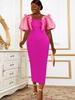 Cold Shoulder Dresses for Women Short Puff Sleeves Patchwork Ruffles Ankle Length Celebrate Birthday Wedding Guest Gowns