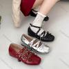Fashion Comemore French Retro Shallow Mouth Mary Jane Shoes for Women Inner Heighten Square Head Single Shoes Cross Belt Solid Flats