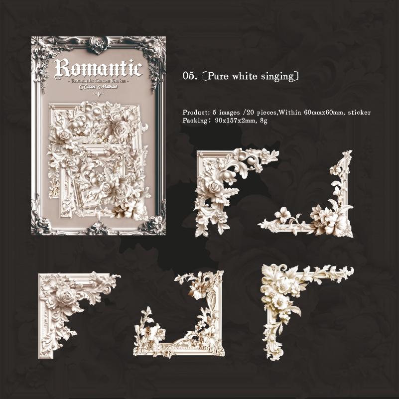 20pcs/bag Flower Themed Corner Frame Stickers Decorative Scrapbook Photo Frame Cards DIY Sticker Hand Account Background Collage