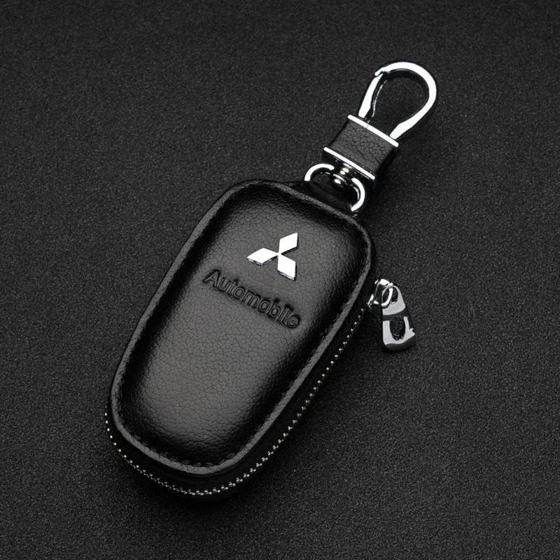 lcbk8 Leather Car Key Chain Protective Bag Case For Mitsubishi Ralliart ASX Eclipse Galant Mirage Montero EVO Xpander Accessories