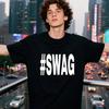 Мужская оверсайз футболка с смелым белым принтом "#SWAG", Уличный стиль, с коротким рукавом