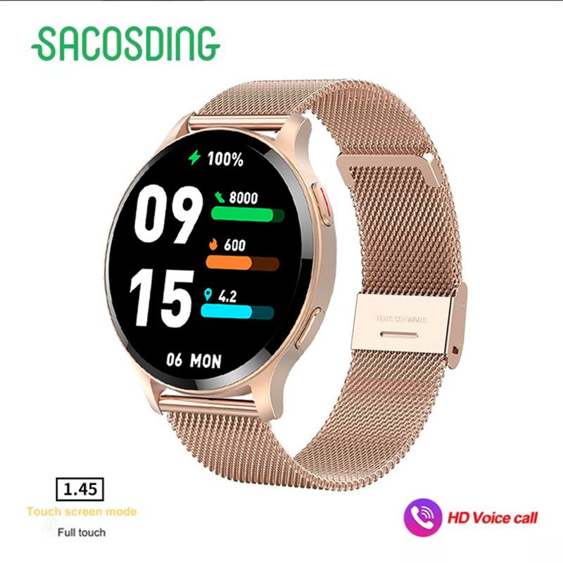 SACOSDING с сапфировым экраном 1,45-дюймовые умные часы для женщин, Bluetooth-вызов, спортивные трековые часы для мужчин, умные часы с пульсометром на заказ для Android 2024