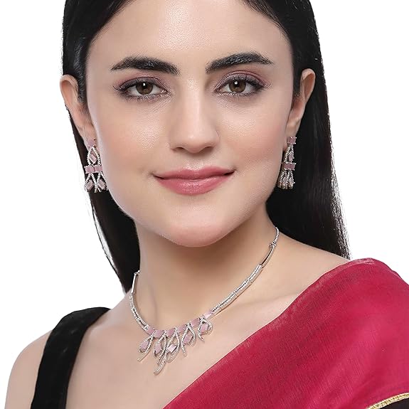 Современное ожерелье с родиевым покрытием из американских бриллиантов и серьги, комплект украшений для девочек и женщин