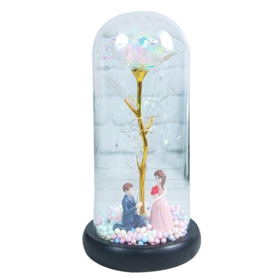 Роза Лампа Романтический Стеклянный Купол Имитация Пластика Красочные Светодиодные Искусственные Цветы Декор на День Святого Валентина