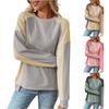 Women's Round Neck Casual Loose Contrasting Long Sleeved Hoodie Top