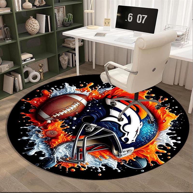 Denver Broncos Round Rug for Livingroom,Bedroom, Palyroom, Chair Rug, Area rug, Circle Carpet, Large Size Fan Christmas gift