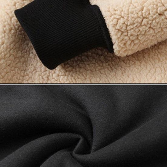 Men Fall Winter Hoodie Thick Fleece Lined Hooded Long Sleeves with Pockets Solid Color Loose Elastic Cuffs Drawstring Jacket Couple Sport Coat