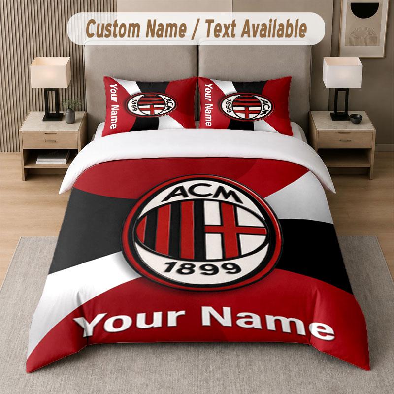Custom Bedding Set AC Milan Pattern, Print Name Text 1 Duvet Cover plus 2 Pillowcases Home Textile