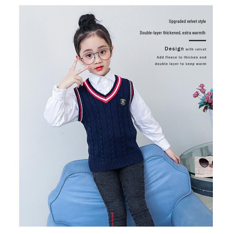 Kids' Preppy Fleece-Lined Vest - Warm School Uniform Sweater for Boys and Girls