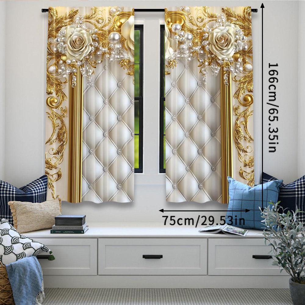 2 шт. Золотой Цветок Штора Элегантный Европейский Стиль Подходит Для Гостиной Столовой Кухни Спальни Ванной Комнаты Кабинета