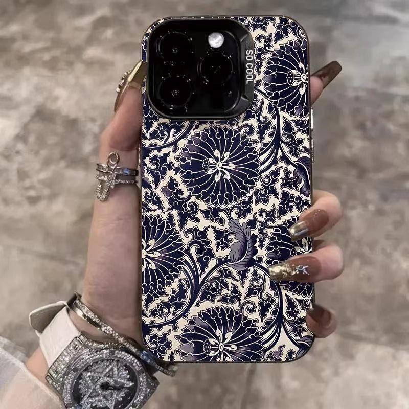 Ретро-синий узор для Apple iPhone 14/15 Pro, 16 Pro Max, 17 Air - Модный и высококлассный дизайн