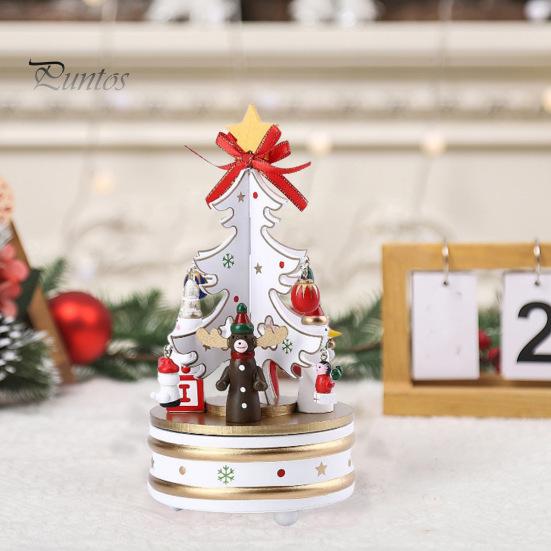 Wooden Christmas Tree Music Box Rotating Music Box Holiday Desktop Figurine for Living Room Bedroom Party Decoration