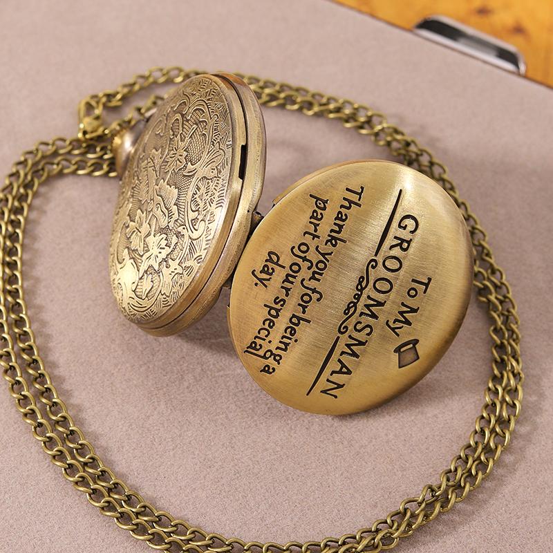 Retro Fashion Men's Pocket Watch ‘To My GROOMSMAN’ Necklace Pendant Quartz Pocket Watch Men Gifts