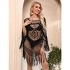 1 Pcs Swimsuit Coverup for Women Sexy Sheer Mesh Boho Design Tassels Beach Bikini Swimsuit Cover Up Dress