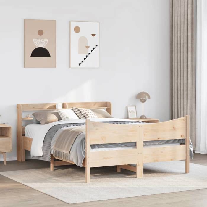 VidaXL Cadre de lit avec tête de lit 135x190 cm bois de pin massif, sommier, cadre de lit double, cadre de lit en bois 3307059