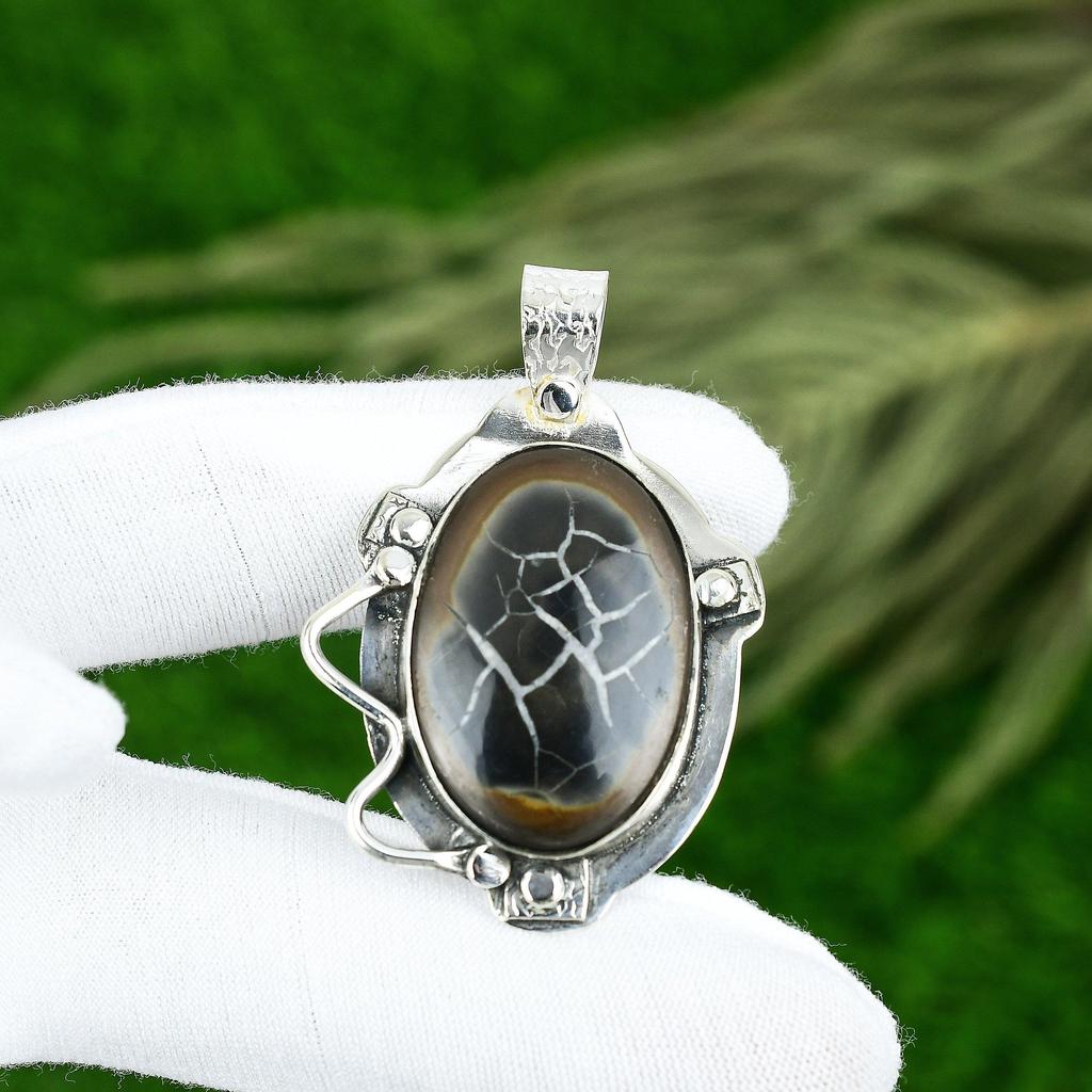 Friendship Day Sale 925 Silver Natural Moroccan Mud Crack Fossil Pendant Jewelry