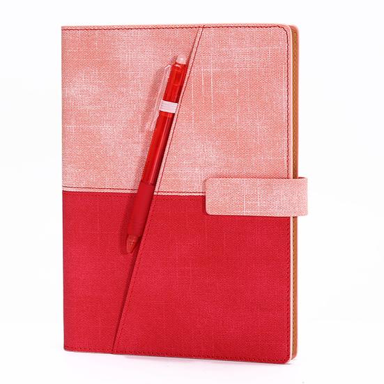 Reusable Notebook with Pen Holder Magnetic Button Faux Leather Cover Erasable Metal Binder Notepad Student Drawing Sketchbook School Office Supplies