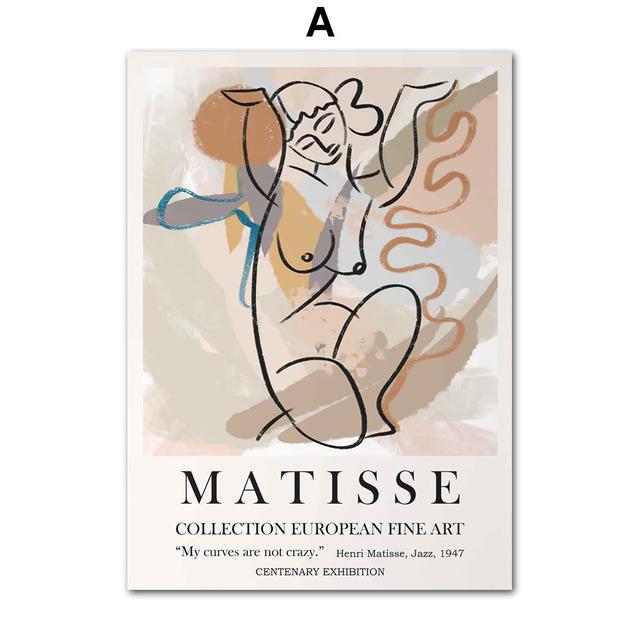 Abstract Matisse Girl Dance Leaf Beige Lines Posters And Prints Wall Art Canvas Painting Wall Pictures For Living Room Decor No Frame