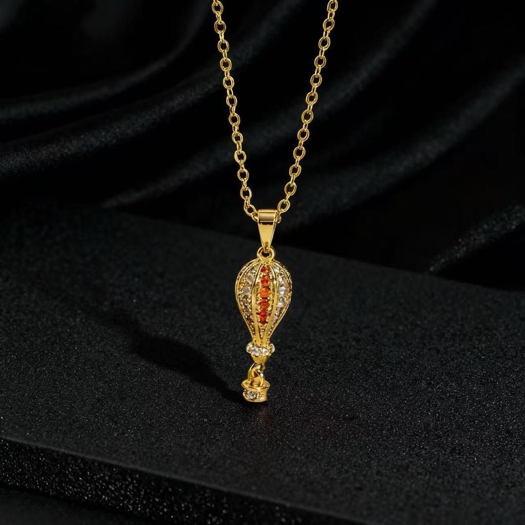 Light Luxury Hot Air Balloon Clavicle Chain Heavy Craft 3D Full Diamond Color Zircon Fashion Pendant Necklace For Women