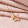 Light Luxury Design Pink Zirconium Butterfly Necklace Women'S Simple Ol Versatile Pearl Pendant Jewelry