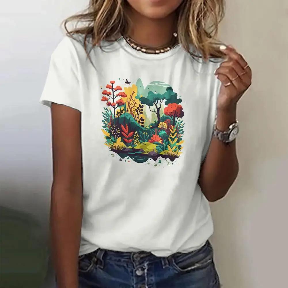 Women's Fashion T-shirt Summer Loose Short Sleeved Fish Pattern Clothing Round Neck Casual Top Trendy Printed Women's T-shirt