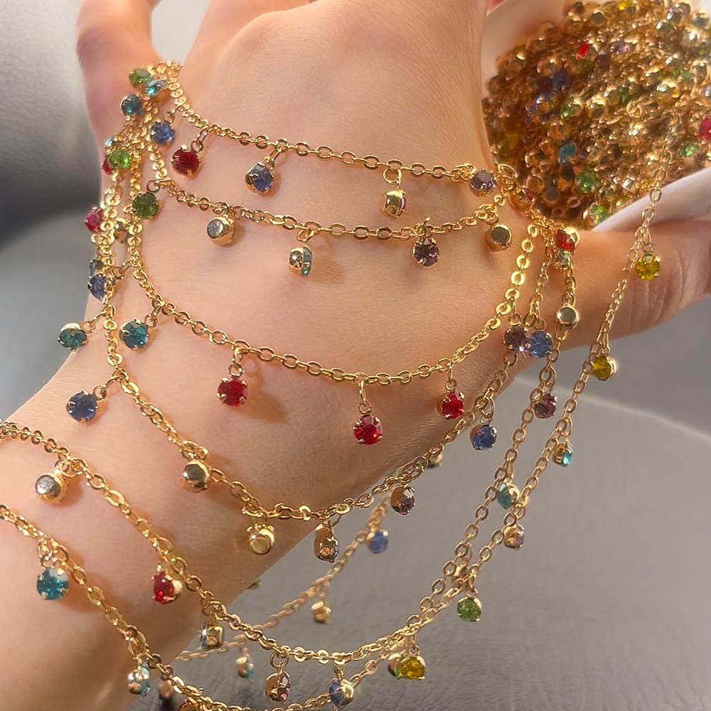 0.5M 1M Shiny Colorful Crystal Charm Taseel Beads Copper Chain DIY Necklace Bracelet Beaded Chains Women Jewelry Making Supplies