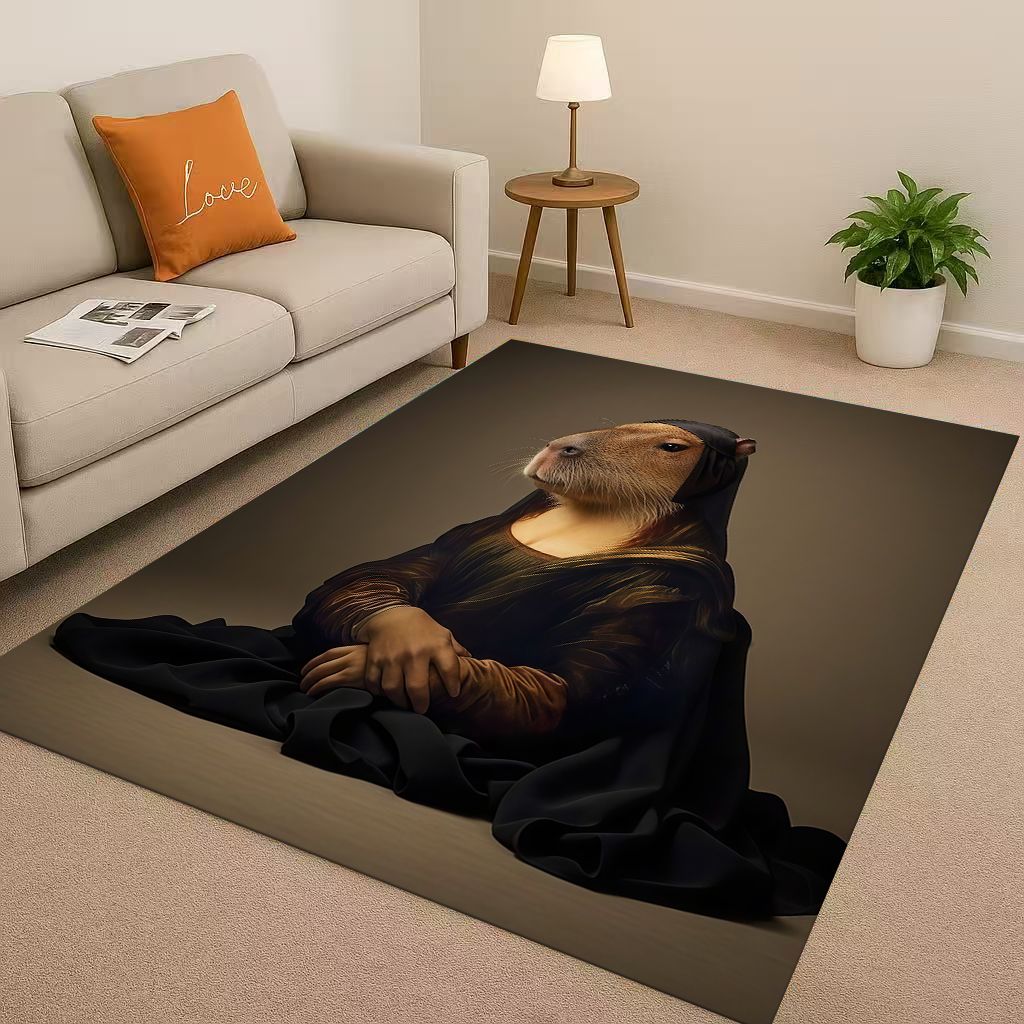Kawaii Capybara Art Cartoon Living Room Non-Slip Area Rug Soft Carpet for Bedroom Playroom Sofa , Easy Clean Home Decor Doormat