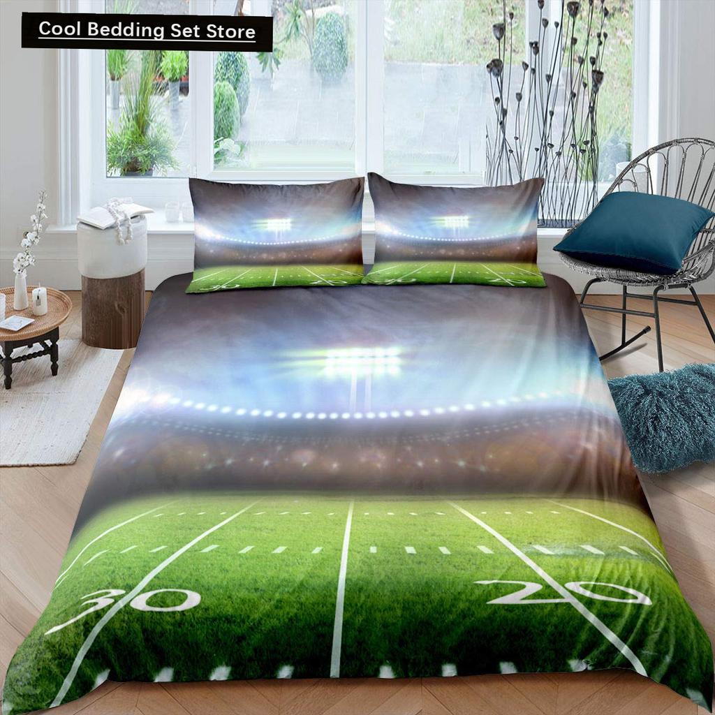 Зеленый футбольное поле King Queen пододеяльник футбольное поле одеяло покрывало мальчики мужчины спортивные игры комплект постельного белья полиэстер пододеяльник