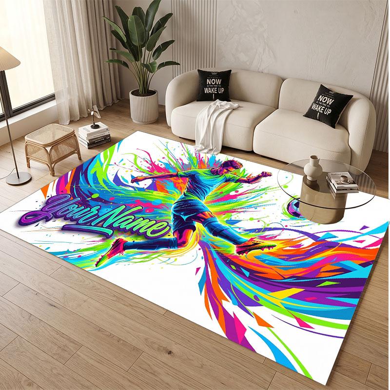 Soccer Theme Soft Crystal Velvet Rug Custom Name & Text Print Non Slip Floor Rug for Bedroom Living Room
